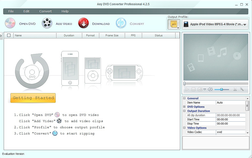 Main window of Any DVD Converter