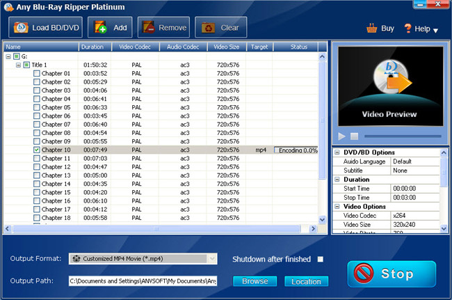 Interface of Any Blu-ray ripper platinum