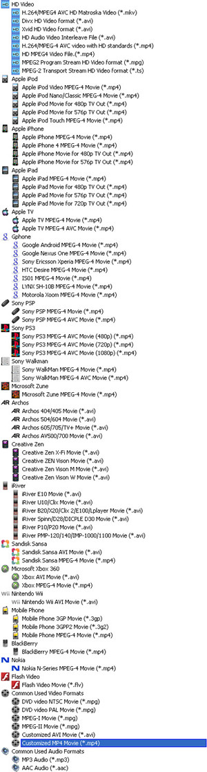 various videos output options