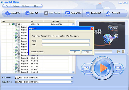 any dvd cloner registration window