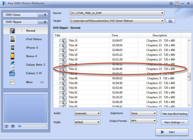 Any DVD Cloner Platinum will automatically recognize the longest title that contains the main movie.